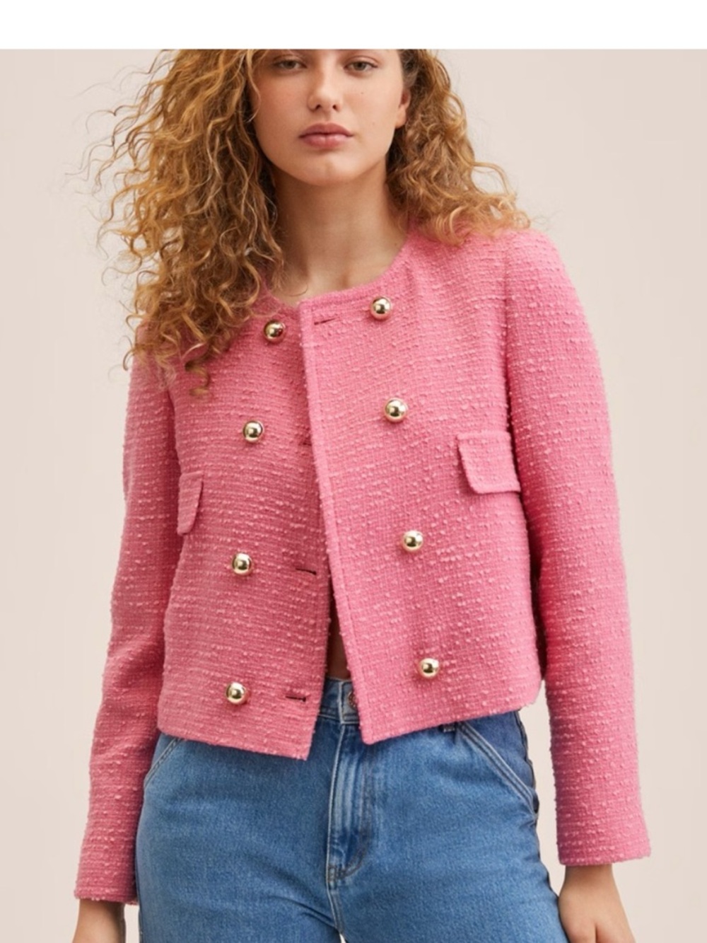 Mango Hot Pink Tweed Double-Breasted Jacket - Picture 11 of 11